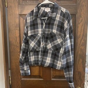 Ci Sono Black and White Plaid Utility Jacket